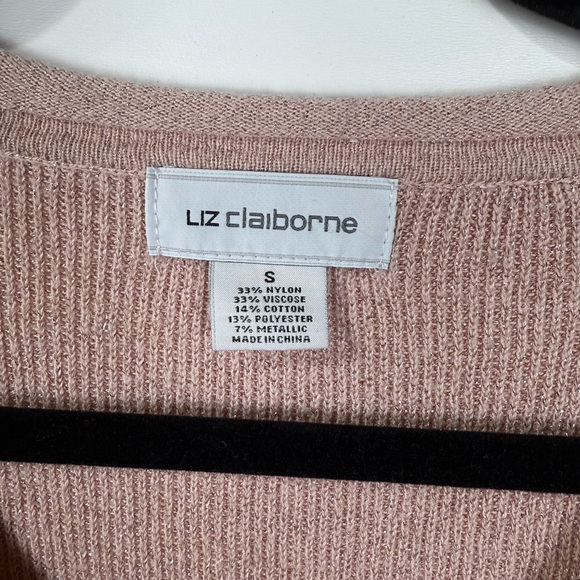 Liz Claiborne pink sparkling v-neck sweater. Size S - Picture 3 of 5